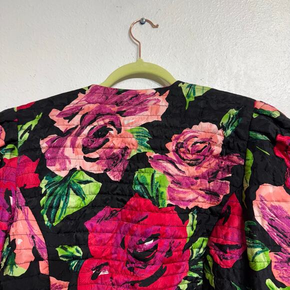 Nuit Black Floral Silk Cropped Vintage Bolero Jacket Sz M - Picture 6 of 10